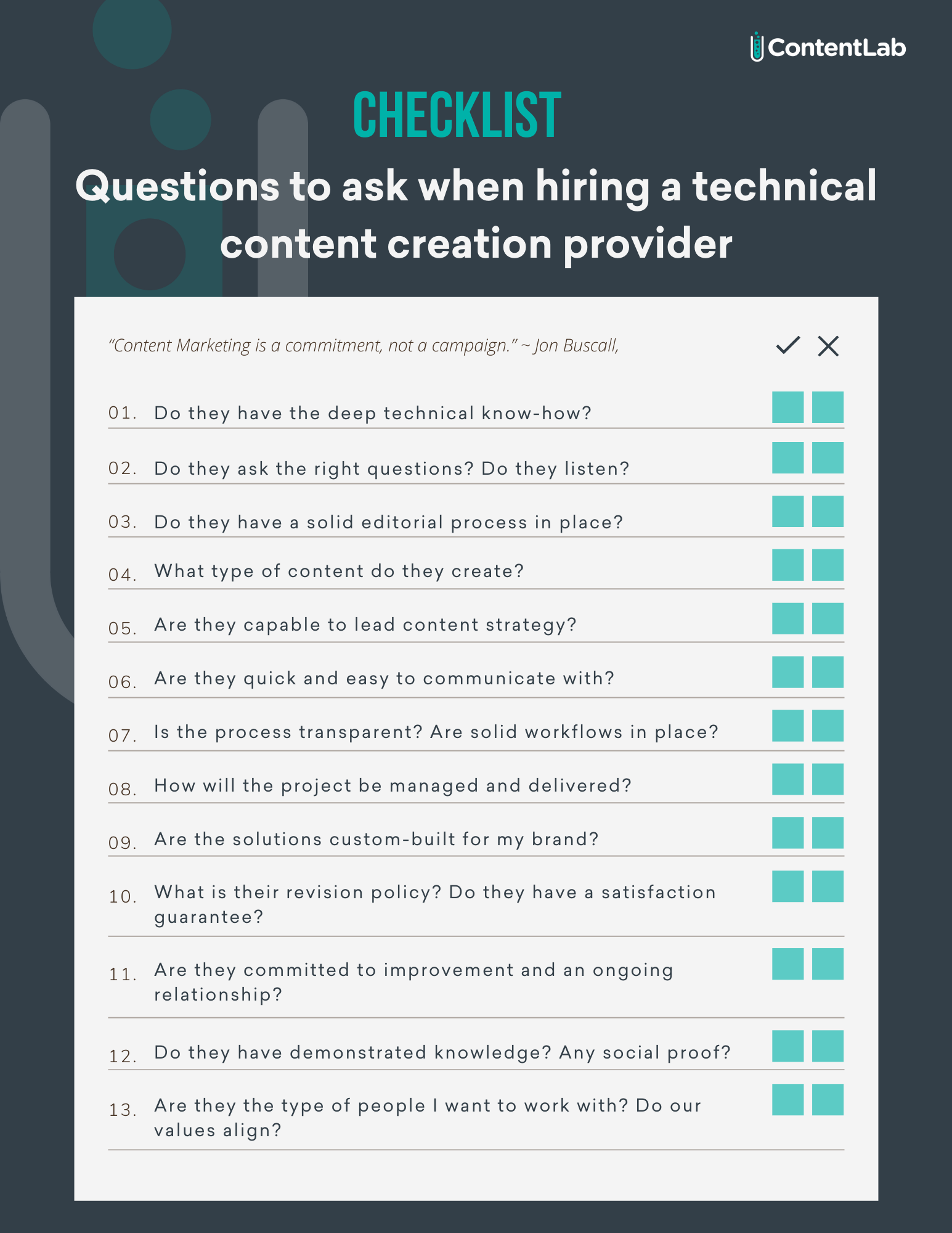 Checklist for hiring a technical content marketing agency